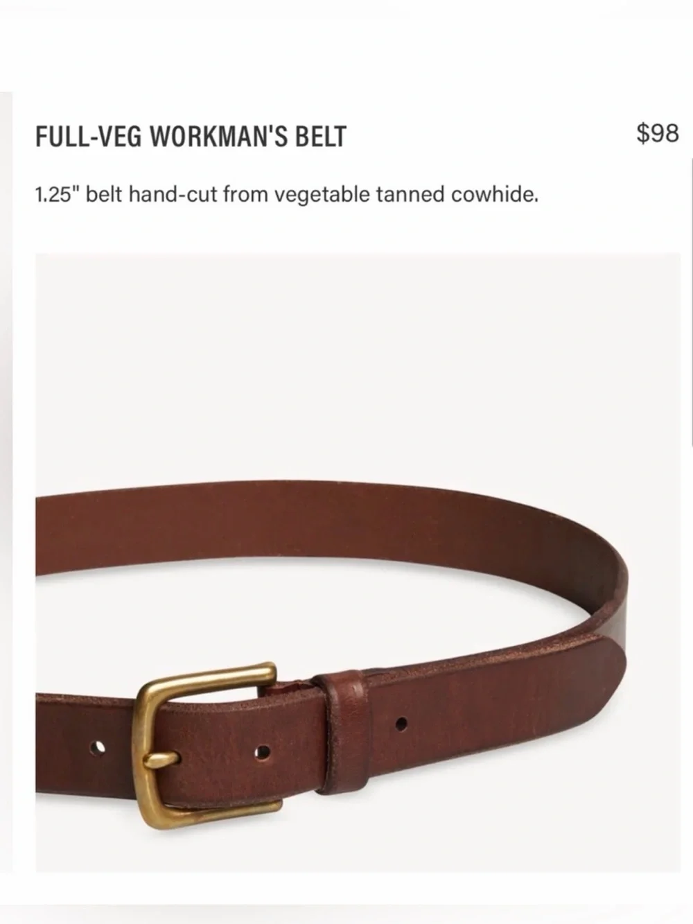 Buck Mason Full-Veg Workmans Belt 32 NWT